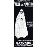 Bayonne - Ville de Madrid vers 1900 PEDEZERT H. Studio Havas Biarritz Affiche entoilée/ Vintage