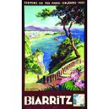 Biarritz 1935 CHAMPSEIX E. PAUL Hélio Sadag Paris Affiche entoilée/ Vintage Poster on Linnen B.E.