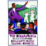 VII Semana Vasca vers 1930 VALVERDE A. Alvarez Iraola San Sebastian Affiche entoilée/ Vintage Poster