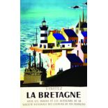 Visitez la Bretagne 1965 JACQUELIN Hubert Baille Paris Affiche entoilée/ Vintage Poster on Linnen