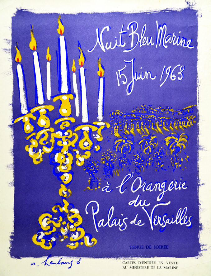 Versailles L'orangerie Nuit Bleu Marine 1963 HAMBOURG. A Affiche entoilée/ Vintage Poster on