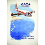 CGTA Air Algérie vers 1950 BRENET ALBERT Photolith Paris Affiche entoilée/ Vintage Poster on