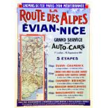 Evian Nice Route des Alpes 1911 Maulde Doumenc & Cie Paris Affiche entoilée/ Vintage Poster on