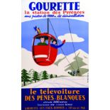 Gourette le Télévoiture des Pènes-Blanques Pau 1954 DELIGNE J. Aussel Paris Affiche entoilée/