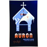 Auron - Nice Côte d'Azur 1950 FERVE-BRIQUET P. Monégasque Monte Carlo Affiche entoilée/ Vintage