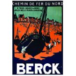 Berck 1922 1922 FLORMAY JEAN Chemin de Fer du Nord. Affiche entoilée/ Vintage Poster on Linnen B.