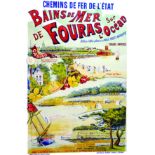 Bains de Mer de Fouras sur l'Océan vers 1900 Pichot Paris - Cognac Affiche entoilée/ Vintage