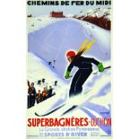 Superbagnières de Luchon 1932 SONDERER R. Lucien Serre & Cie Paris Affiche entoilée/ Vintage