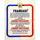 Français! Légion Tricolore 1941 Légion Tricolore Paris 1 Affiche Non-Entoilée / Vintage Poster on