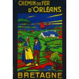 Bretagne Chemins de Fer D'orléans vers 1930 NAURAC G. De Malherbe & Cie Paris Affiche entoilée/