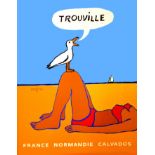 Trouville Calvados vers 1990 SAVIGNAC RAYMOND Escandre Sorel Trouville Affiche entoilée/ Vintage