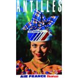 Antilles Air France Vacances vers 1980 B. M. 1 Affiche Non-Entoilée / Vintage Poster on Paper not