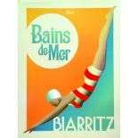 Biarritz Bains de Mer vers 2010 MARCEL 1 Affiche Non-Entoilée / Vintage Poster on Paper not lined