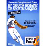 Grande Semaine de Sports Basques 1991 PORTEFIN ROBERT Mendiboure Anglet Affiche entoilée/ Vintage