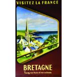 Visitez la Bretagne 1953 GARCIA JEAN S.C.I.P. Affiche entoilée/ Vintage Poster on Linnen B.E. B +