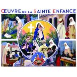 Œuvre de la Sainte Enfance vers 1930 Imprimerie Robillon Paris Affiche entoilée/ Vintage Poster on