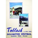 Toblach - Dolomiten Sudtirol Sesselbahn, Skilifte, Skischule vers 1950 Grafiche Trevisan Italy