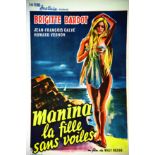 Monica La Fille sans voiles Brigitte Bardot 1953 Wagram Bruxelles Affiche entoilée/ Vintage Poster