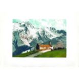 Les Montagnes vers 1930 COUTENSIN Gravure en Couleur Ancienne/ Vintage Etching in colors signée B.E.