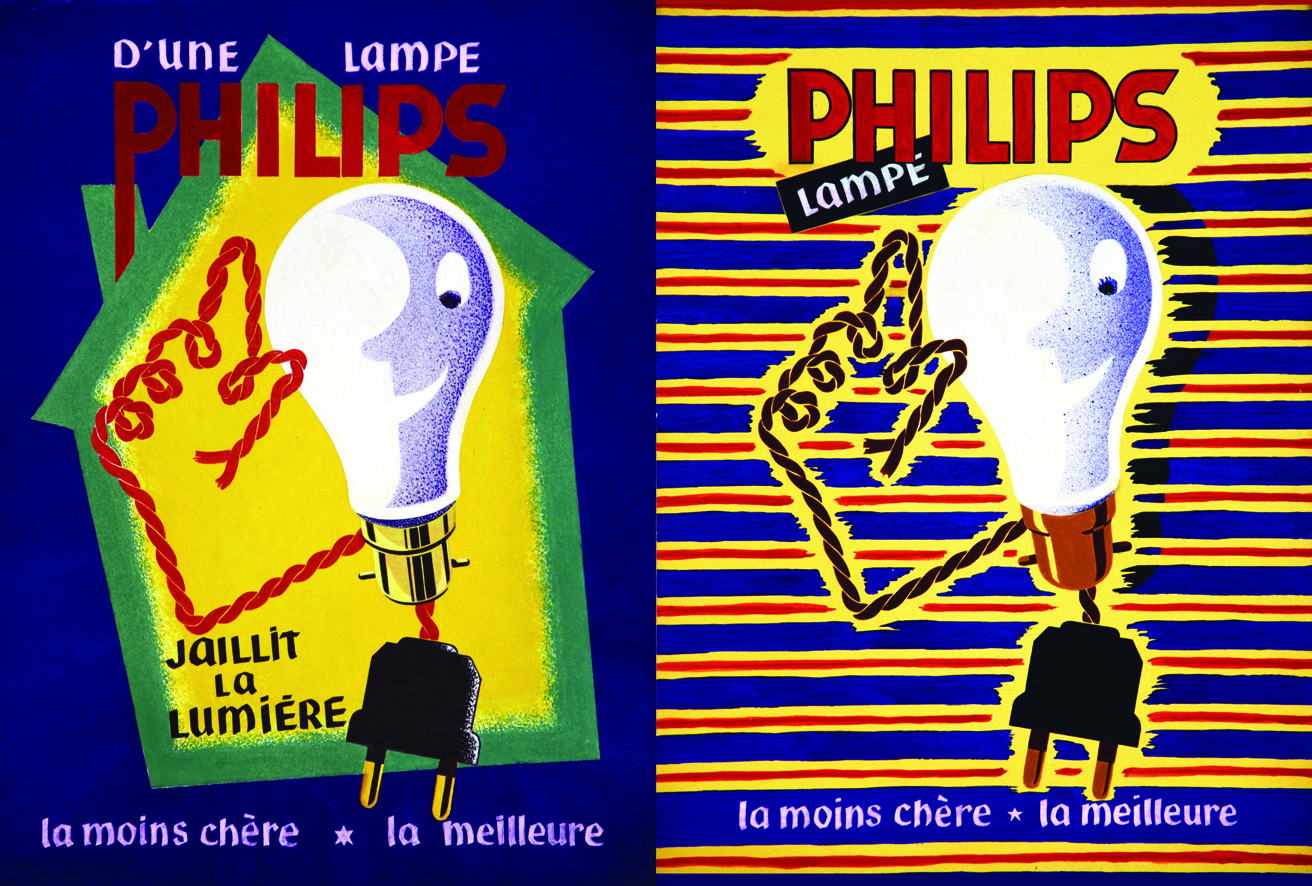 lot de 2 Gouaches : Philips - Gouaches non signées vers 1950 LE COMTE Y. Lot de 2 Gouaches / Lot