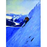 Skieur dans la Neige Huile sur Toile signée Aimicé Yachelet vers 1950 YACHELET AIMICE Huile sur