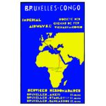 Bruxelles Congo - Impérial Airways vers 1930 Affiche Entoilée. / Poster on linen B.E. B +