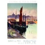 Grandville - Bains de Mer de la Manche 1922 MEUNIER Chaix Paris Affiche Entoilée. / Poster on