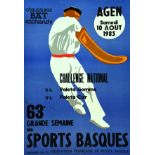 Sports Basques 1985 PORTEFIN ROBERT Parade Bayonne Affiche entoilée/ Vintage Poster on Linnen T.B.E.