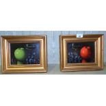 Two Oils on Panel - Still Life of Fruit.