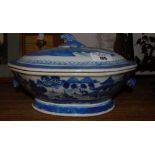 An Early Chinese Blue and White Tureen and Lid, having underglaze decoration and blue boar`s head