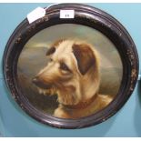 A 19th Century Oil on Canvas, Circular Framed - Study of a Wire Haired Terrier. 36cm diameter.