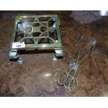 A Good Quality 19th Century Brass Trivet along with Two Tongs.