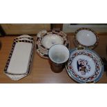 Two Sets of Pudding Services with Colourful Services, two sandwich trays, two Deco bowls and two tea