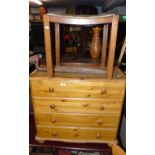 A Modern Pine Chest of Four Long Drawers, along with a stool and single beech chair (3).