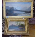 A Victorian Oil Painting of a Lakeland, and another smaller of mountains and a lake (2).