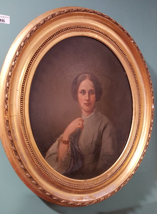 A 19th Century Oil on Panel, Portrait of a Lady.  Written on label verso 'Fanny deNeufvill Giveen,