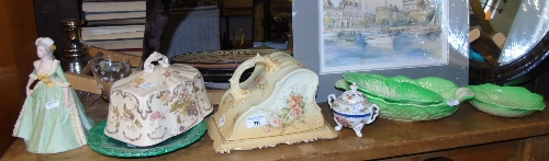 A Victorian Blush Ivory Cheese Dish & Other Items to include leaf dishes and a Franklin Mint