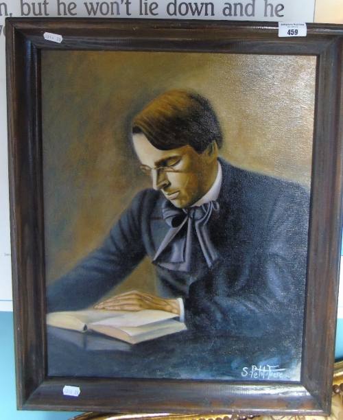 An Oil on Canvas Board by Sandra Petit-Frere - W.B. Yeats. Signed lower right & verso. 50 x 39.5cm.