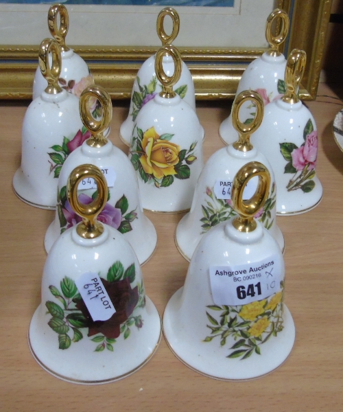 A Collection of Ten 'Summer Collection' Fine Bone China Bells decorated with flowers.