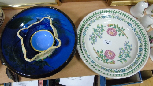 Three Portmeirion Plaques, along with a blue studio bowl & three further pieces.