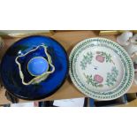 Three Portmeirion Plaques, along with a blue studio bowl & three further pieces.