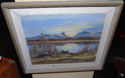 An Oil on Canvas Depicting a Rural Lake Scene, signed lower left, 37 x 45cm.