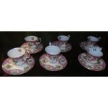 Six Pink Ground Queen's China Coffee Cups & Saucers.