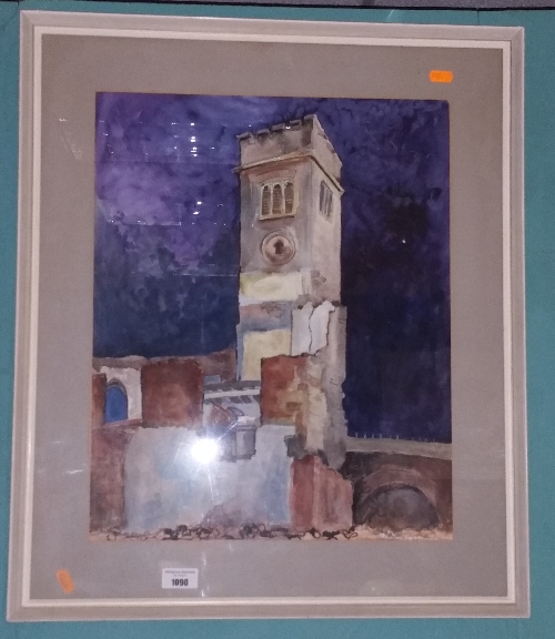 A Modern Oil on Panel of a Church along with a Water Colour Example.