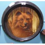 A 19th Century Oil on Canvas, Circular Framed - Study of a Husky. 36cm diameter.