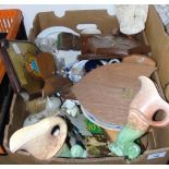 An Assorted Box Lot of Porcelain, Pottery, Plaques, etc.`