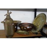 A Vintage Siphon with Wire Mesh, along with a collection of brassware.