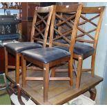 Four Modern Hardwood Dining Chairs; with upholstered seats.