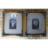 A Pair of Framed and Glazed Miniature Oil Paintings Depicting Young Girls.