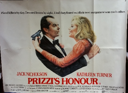 Prizzi's Honour Movie Poster, starring Jack Nicholson, Kathleen Turner and Angelica Huston, 1985.